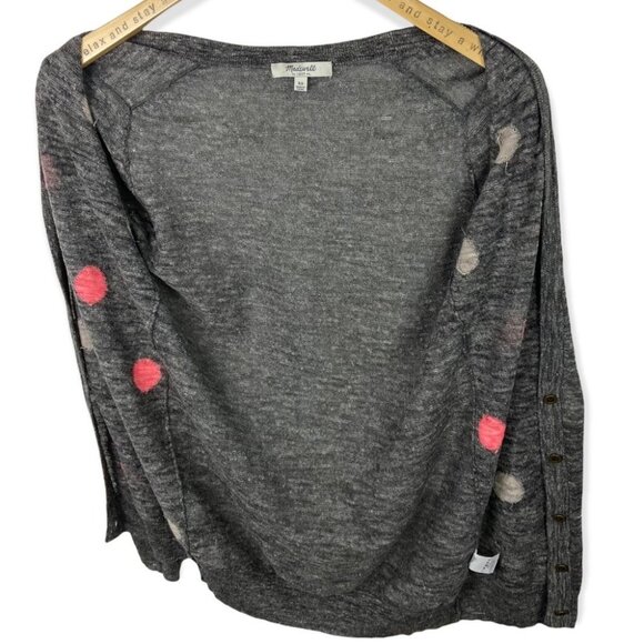 Madewell Fairweather Double Dot Linen Cardigan Sweater Grey Pink Size XS Boho‎ - Picture 8 of 15